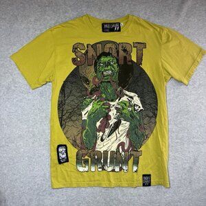 Snort Grunt T-Shirt Medium Short Sleeve Two Sided Graphic Yellow Zombie Grunge
